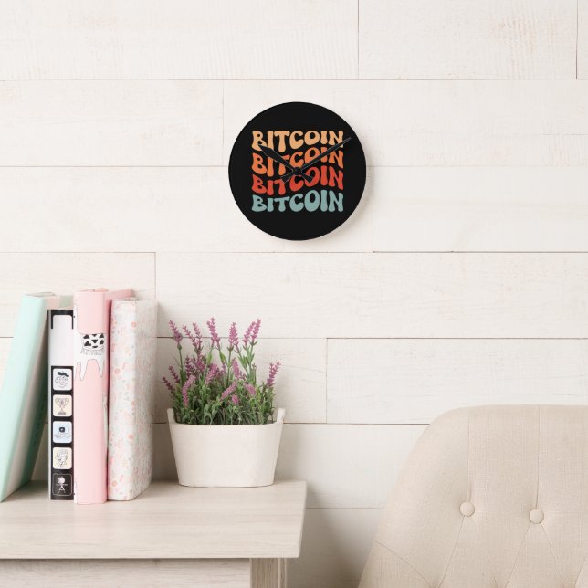 Retro Bitcoin Typography Design Round Clock (Reading Room)