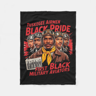 Retro Black Airmen Black History World War 2 Tuske Fleece Blanket
