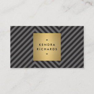 Retro Black and Grey Pattern Gold Name Logo Business Card