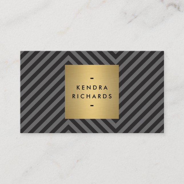 Retro Black and Grey Pattern Gold Name Logo Business Card (Front)