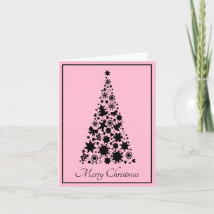 Retro Black and Pink Christmas Tree Holiday Card