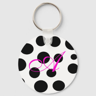 Retro Black and Pink  Monogram Keychain