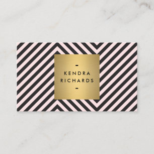 Retro Black and Pink Pattern Gold Name Logo Business Card