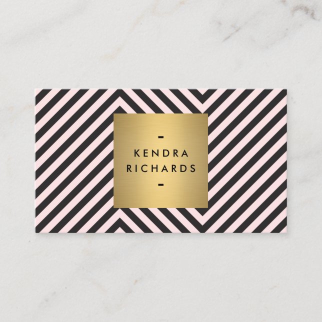 Retro Black and Pink Pattern Gold Name Logo Business Card (Front)