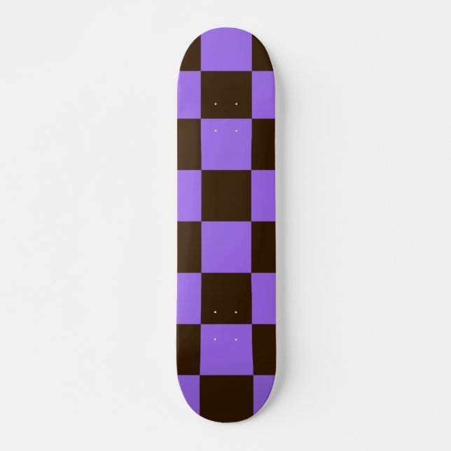 Retro Black and Purple Chequered Squares Pattern Skateboard (Front)