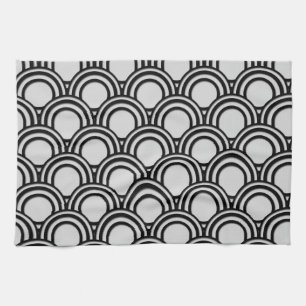 Retro Black and White Art Deco Abstract Pattern Tea Towel