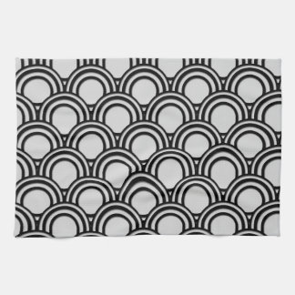 Retro Black and White Art Deco Abstract Pattern Tea Towel