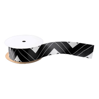 Retro Black and White Art Deco Pattern Satin Ribbon