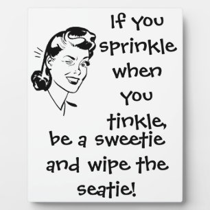 Retro black and white bathroom humour plaque