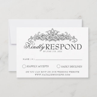 Retro Black And White Botanical Old Money Wedding RSVP Card