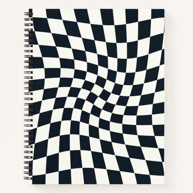 Retro Black and White Checks Warped Chequered    Notebook (Front)