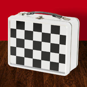 Retro Black and White Chequerboard Drink Coasters Metal Lunch Box
