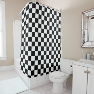 Retro Black And White Chequered Pattern Shower Curtain
