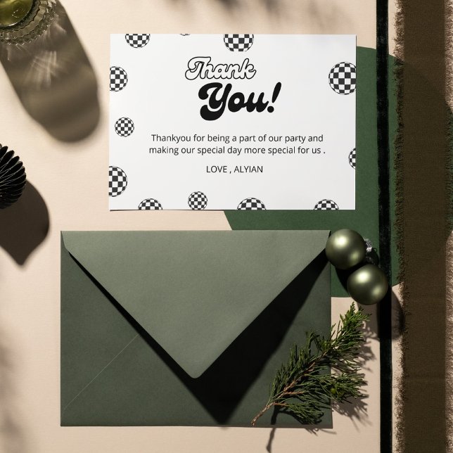 Retro Black and White Chequered pattern  Thank You Card (Creator Uploaded)