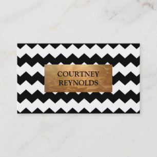 Retro Black and White Chevron Pattern Copper Business Card