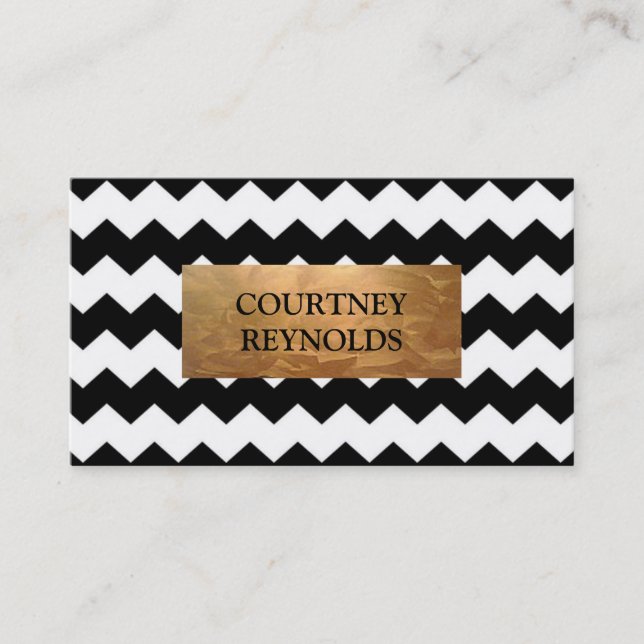 Retro Black and White Chevron Pattern Copper Business Card (Front)