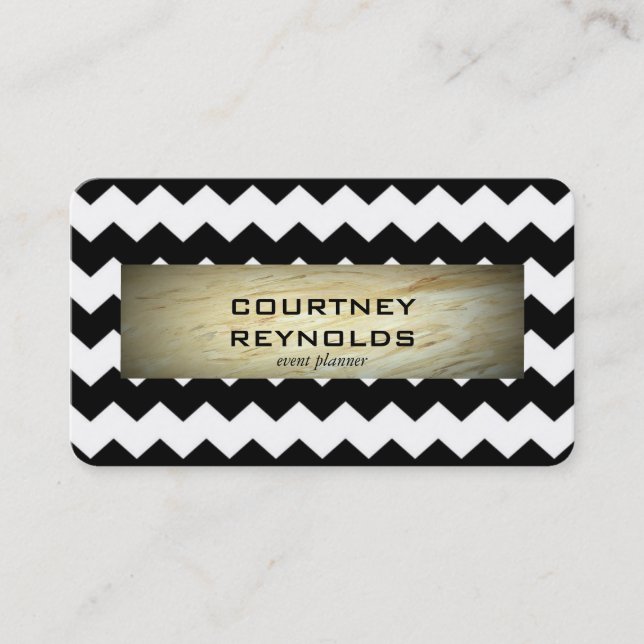 Retro Black and White Chevron Pattern Marble Business Card (Front)