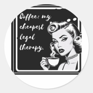 Retro black and white design with the phrase “Coff Classic Round Sticker