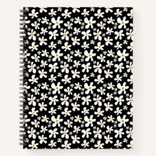 Retro Black and White Floral Pattern   Daisy   Notebook