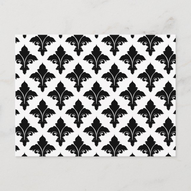 Retro Black and White Floral Pattern Postcard (Front)