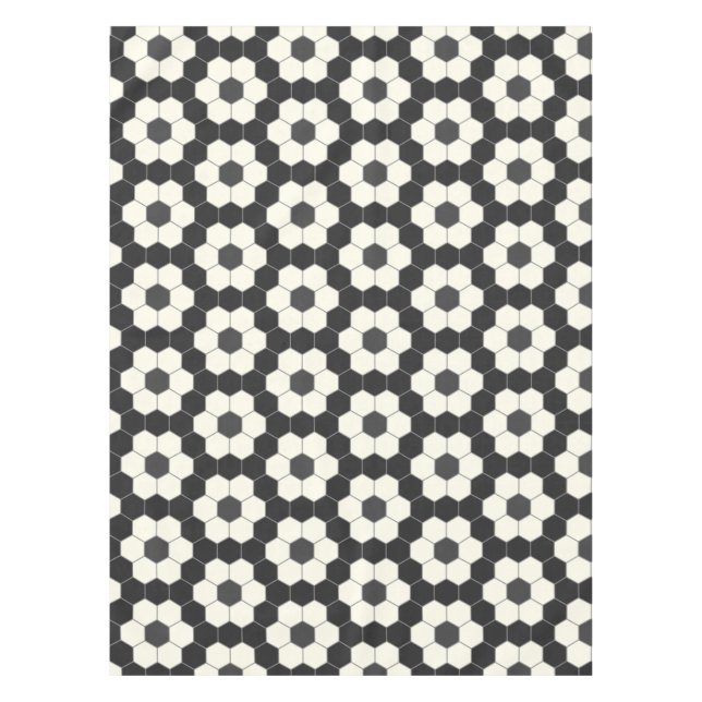 Retro Black and White Geometric Hexagon Tile   Tablecloth (Front)