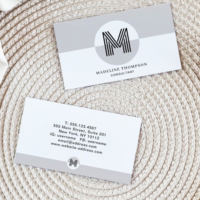 Retro Black and White Geometric Modern Monogram Business Card (Creator Uploaded)