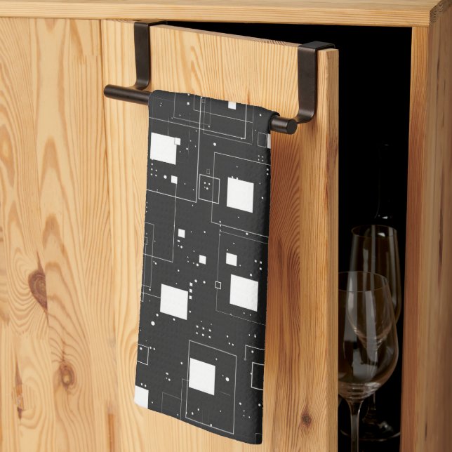 Retro Black and White Geometric Pattern Tea Towel (Thirds Fold)