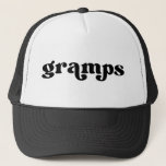 Retro Black and White Grandpa American Gramps Trucker Hat<br><div class="desc">"gramps" in retro style font,  colour is editable; add your own name if desired and choose hate style. Contact me for other nicknames.</div>
