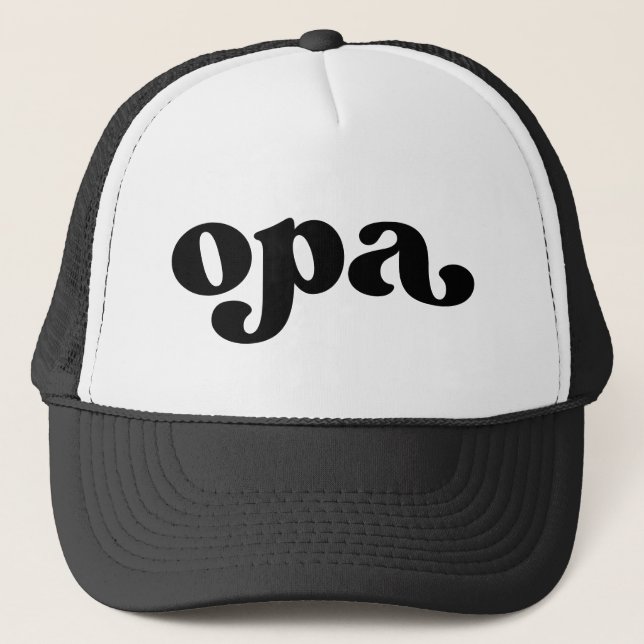 Retro Black and White Grandpa German Opa Trucker Hat (Front)