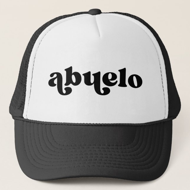 Retro Black and White Grandpa Spanish Abuelo Trucker Hat (Front)