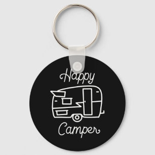 Retro Black and White Happy Camper Key Ring