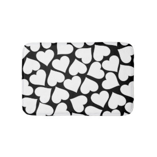 Retro Black and White Heart Pattern Bath Mat
