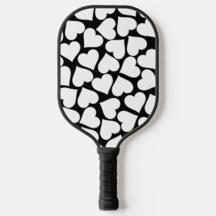 Retro Black and White Heart Pattern Pickleball Paddle