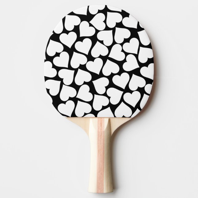 Retro Black and White Heart Pattern Ping Pong Paddle (Front)