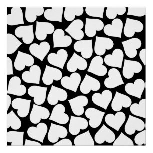 Retro Black and White Heart Pattern Poster
