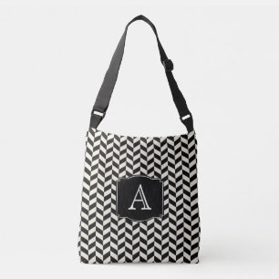 Retro Black and White Herringbone Pattern Crossbody Bag