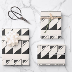 Retro Black and White Mid Mod Geometric Pattern Wrapping Paper Sheet