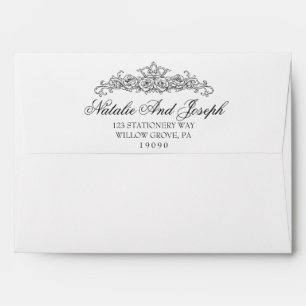 Retro Black And White Old Money Botanical Wedding Envelope