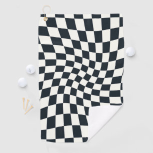 Retro Black And White Pastel Warped Chequerboard Golf Towel