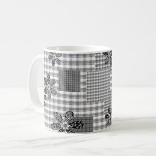 Retro black and white patchwork rustic pattern coffee mug