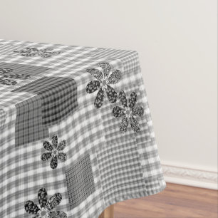 Retro black and white patchwork rustic pattern tablecloth