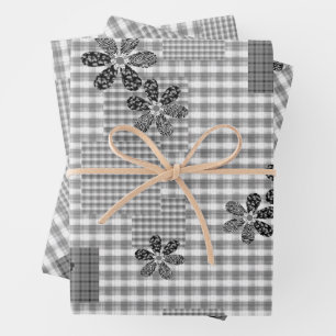 Retro black and white patchwork rustic pattern wrapping paper sheet