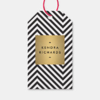 Retro Black and White Pattern Gold Name Gift Tag