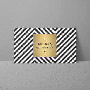 Retro Black and White Pattern Gold Name Logo Business Card