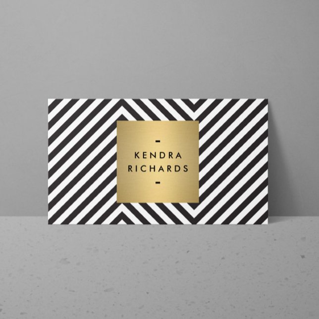Retro Black and White Pattern Gold Name Logo Business Card (Creator Uploaded)