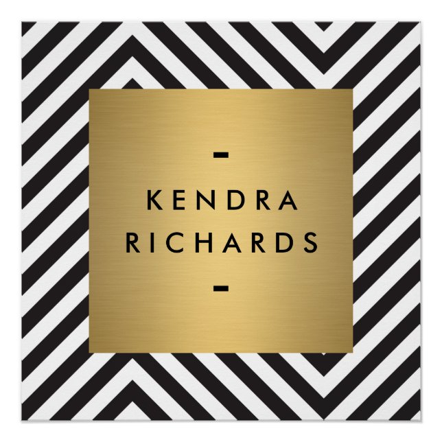 Retro Black and White Pattern Gold Name Logo Poster (Front)