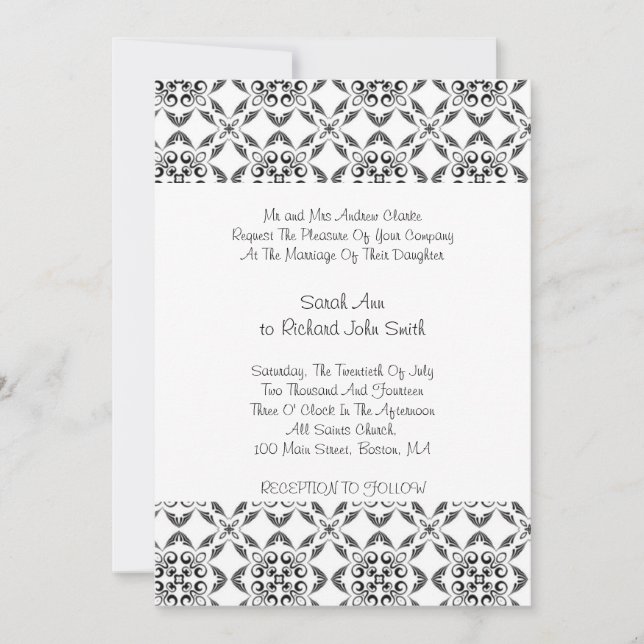 Retro Black and White Pattern Scroll Wedding Invit Invitation (Front)