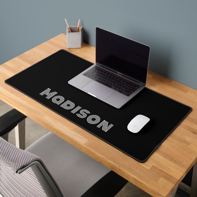 Retro Black And White Personalised Desk Mat (Office 2)