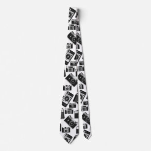 RETRO BLACK AND WHITE PHOTO CAMERAS MOTIF TIE