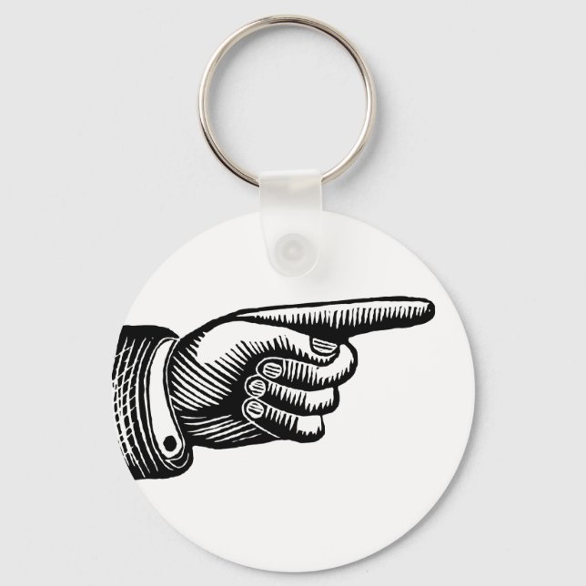 Retro Black and White Pointing Finger Key Ring (Front)